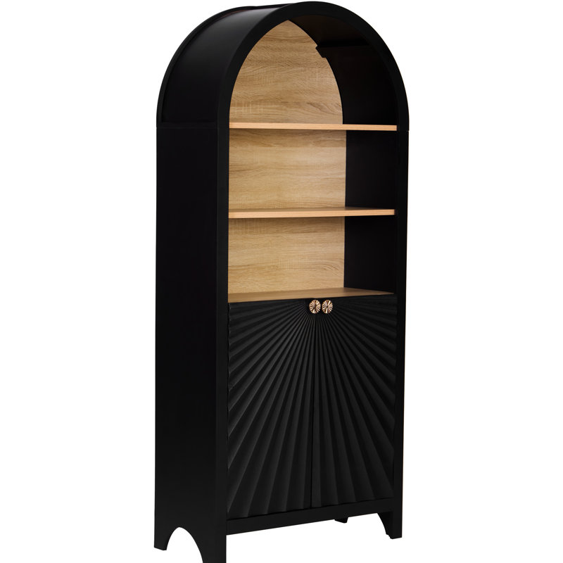 Bibliothèque de 61 po de hauteur de style Mid-Century moderne à 61 niveaux, 27,1 po de profondeur, 11,61 de largeur, trois tablettes spacieuses, bibliothèque avec porte, arche élégante, rangement pour objets antiques