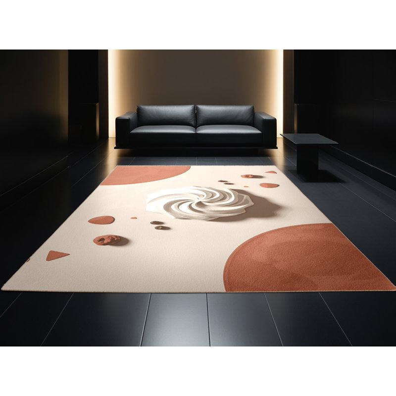 Machine Washable Elkton Pavlova Minimalist Rug in Beige – Beige Binding, 8x10
