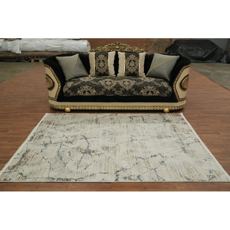 Élégant tapis ivoire et gris avec motif marbré 5 x 8