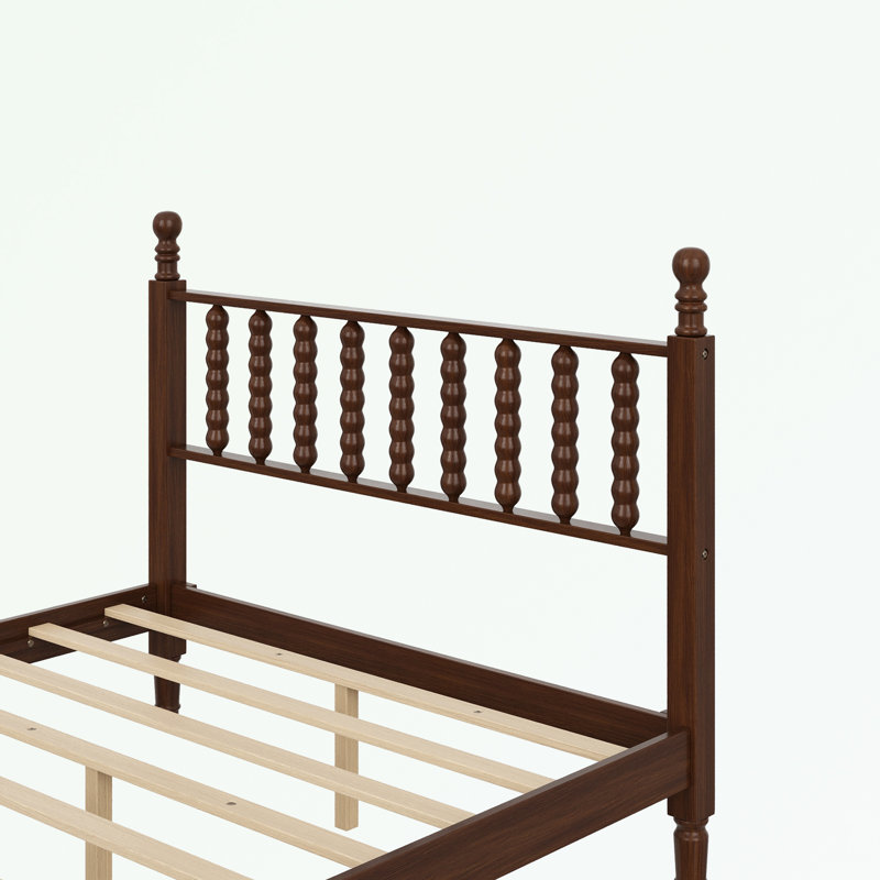 Lit plateforme double en bois avec tête de lit en forme de gourde, Double