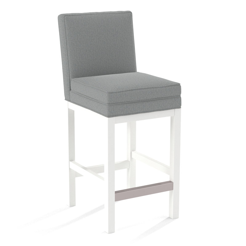 Upholstered Stool, Light Blue Performance Fabric; 0851-55, Frost White Finish