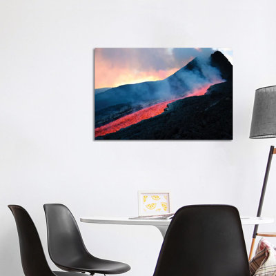 Lava Flowing From Base Of Hornito During Eruption Of Mount Etna Volcano by Richard Roscoe - Wrapped Canvas Print