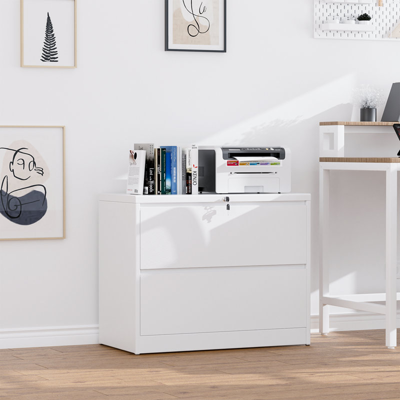 Ahanu 35.4'' Wide 2 -Drawer Steel File Cabinet, White