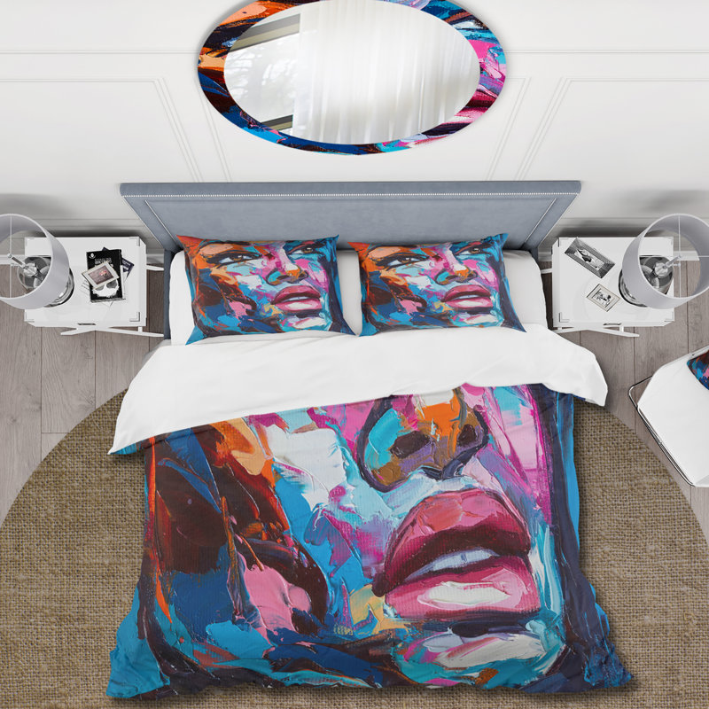 Portrait coloré d'une jeune femme III - ensemble de housse de couette moderne - microfibre de polyester