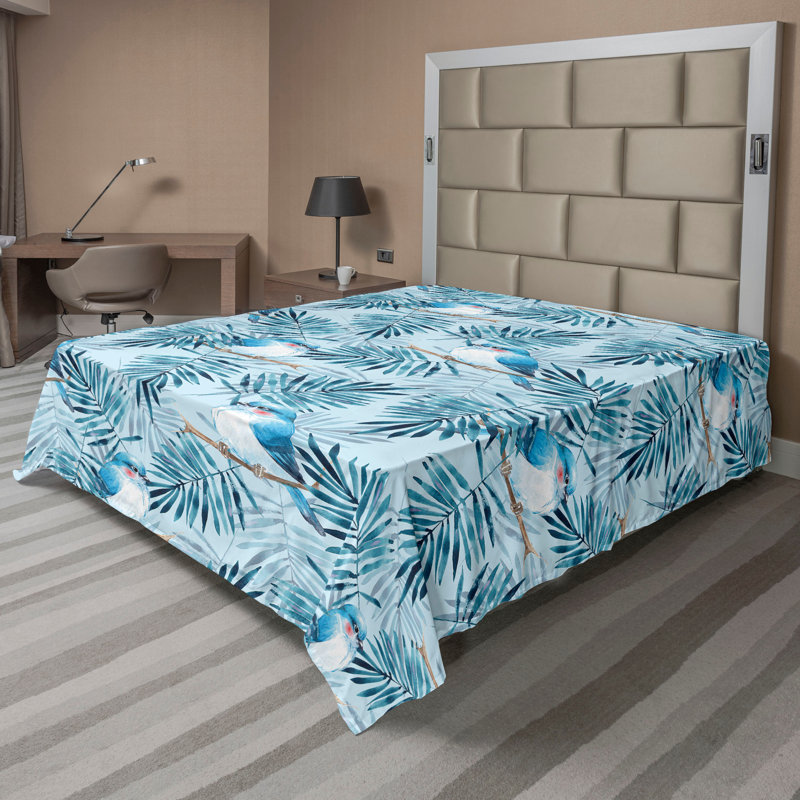 Drap plat Ambesonne, Motif floral bleu, Drap plat grand