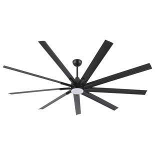 84 Inch Industrial Farmhouse Ceiling Fan with Light, 8 Aluminum Blades Large Size DC Motor Ceiling Fan, Reversible Blades, 6 Wind Speeds, Dimmable 3 Color Temperatures, Remote Control, Adjustable Hanging Rod, Indoor Covered Outdoor Ceiling Fan for Living 