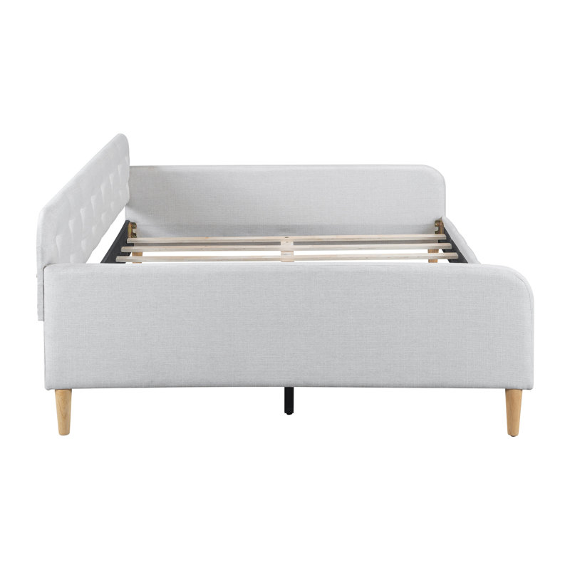 Full Size Upholstered Daybed with 4 Support Legs,Beige