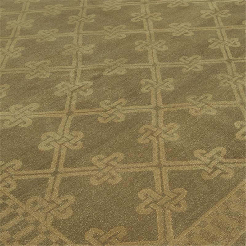 Tapis vert et brun noué à la main de haute qualité
