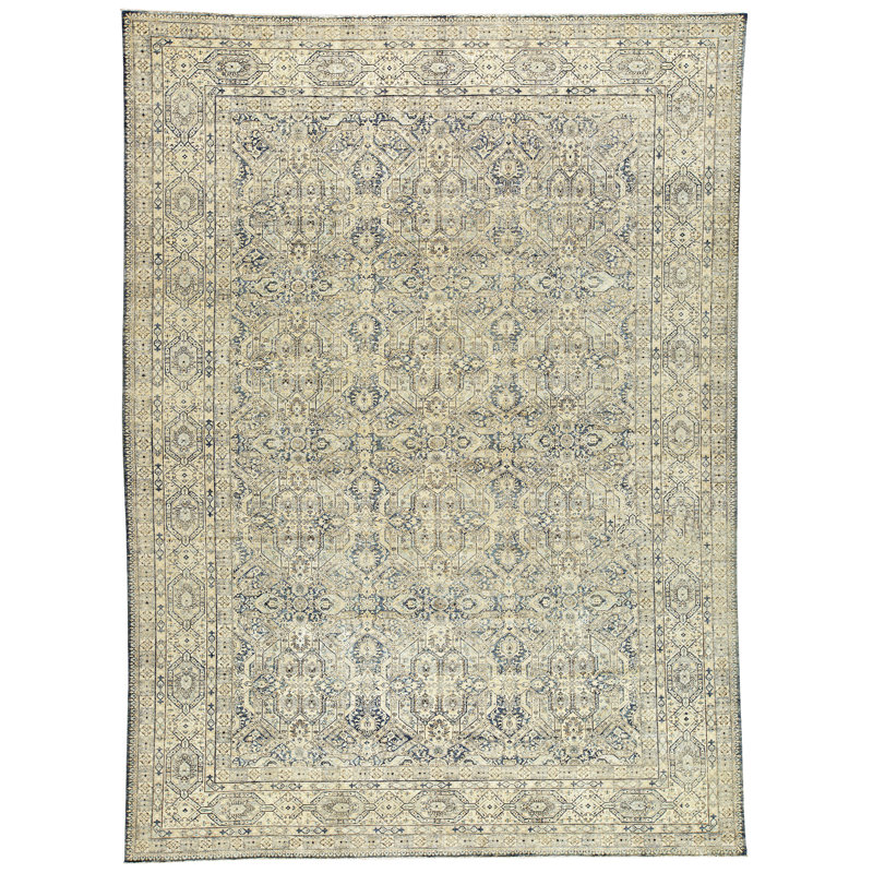 Tapis gris et ivoire noué à la main de haute qualité