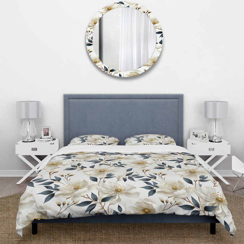 Ensemble de housse de couette Minimalist Neutral White Botanics III, Housse de couette pour très grand lit et 2 très