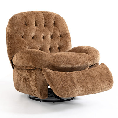 Tufted Velvet Swivel Rocker Recliner Chair, 360° Rotatable Rocking Recliner with Retractable Footrest, High Density Foam Padded Single Lounge Armchair for Living Room Bedroom Office
