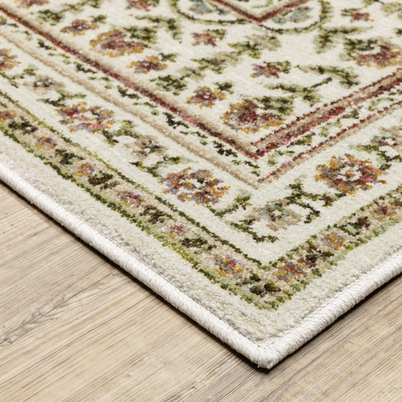 Tapis traditionnel ivoire / rouge à bordure Adela, Tapis de couloir 2 pi 2 po x 8 pi 4 po