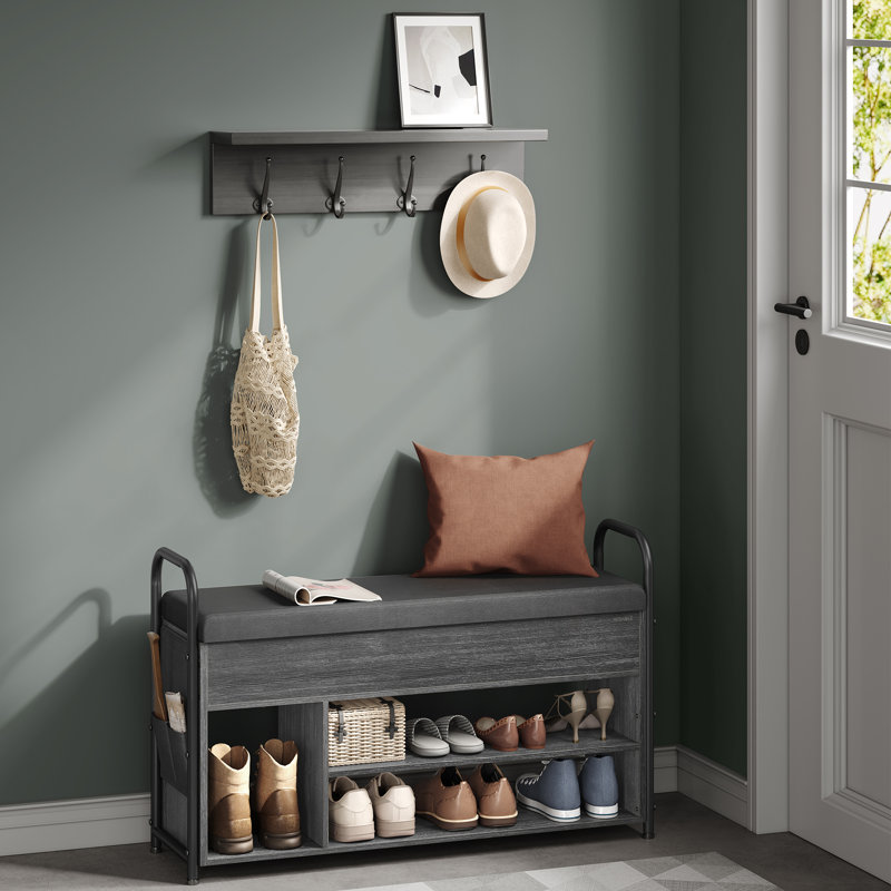 8 Pair Shoe Storage Bench with Hidden Storage, Black