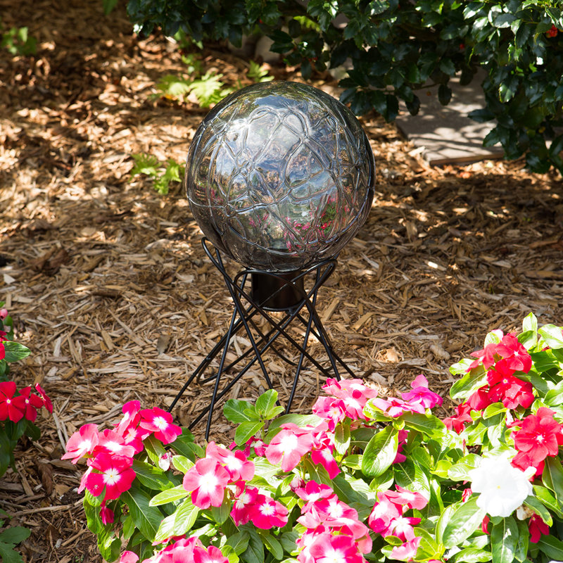 Weather Resistant Glass Abstract Gazing Ball, Titanium