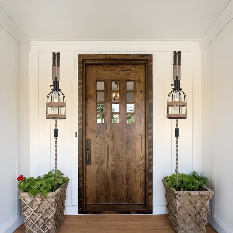 Farmhouse Plug in Wall Sconces Set of 2,Wood Brackets with 98-inch Cords