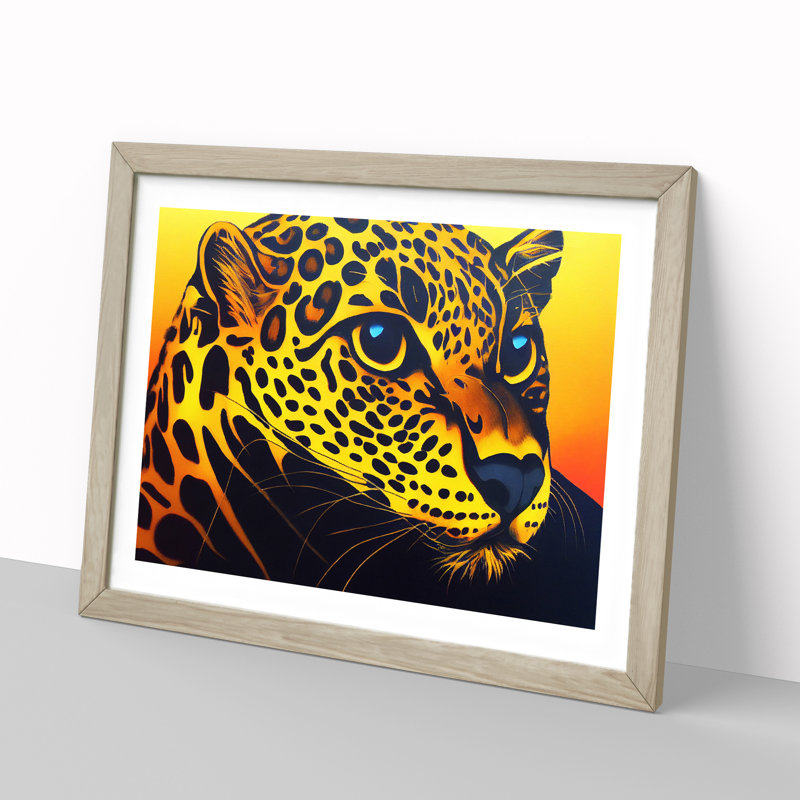 Illuminated Leopard - Single Picture Frame Print, 25cm H x 34cm W x 2cm D, Oak