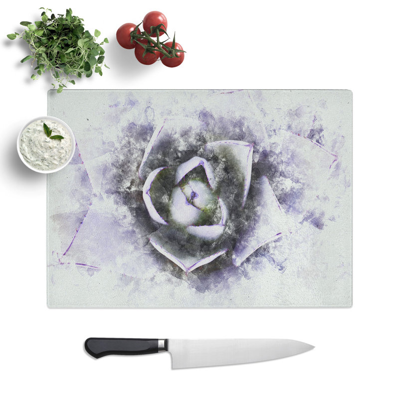 Tempered Glass Lilac Succulent Plant Chopping Board, 28.5 cm x 39 cm