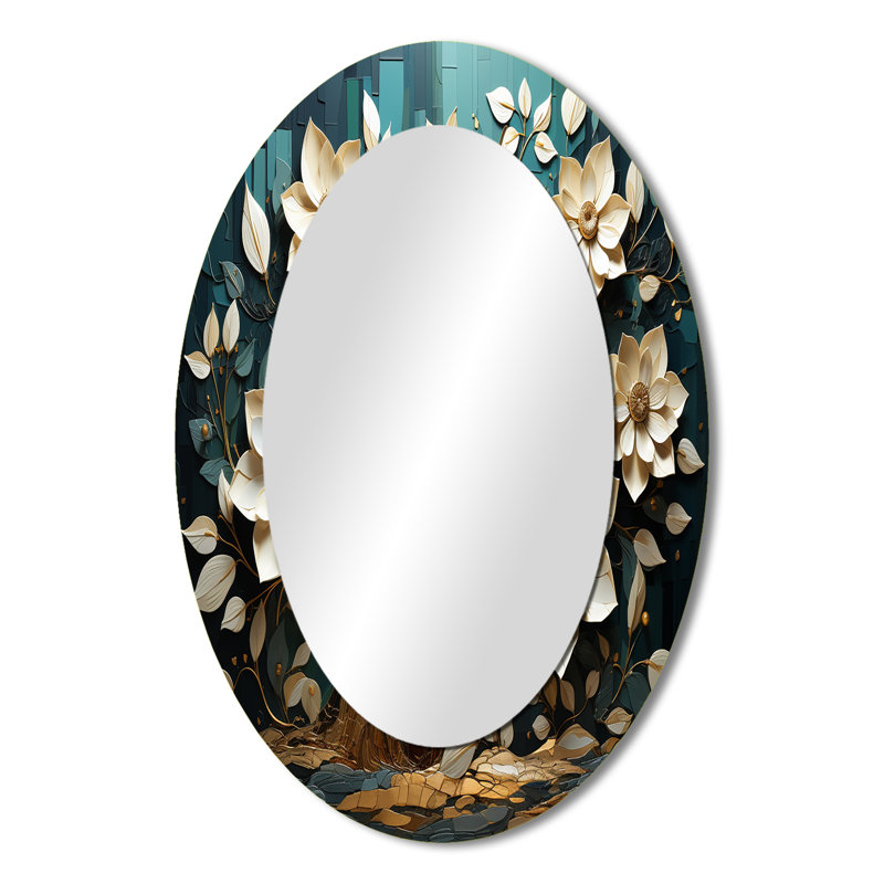 Miroir mural ovale blanc et bleu, 36 po x 24 po