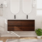 Paup 48" Wall Mounted Double Bathroom Vanity Set, Floating Bathroom Vanity with Resin Basin Sink Top, 4 Drawers