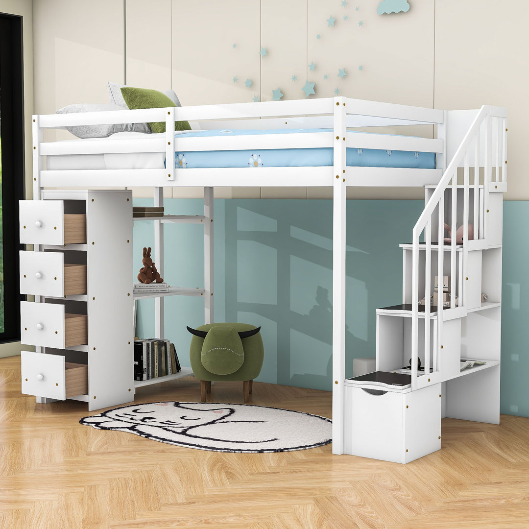 Gerta Twin 7-Drawer Loft Bed with Stair and Bookcase by Harriet Bee Harriet Bee 