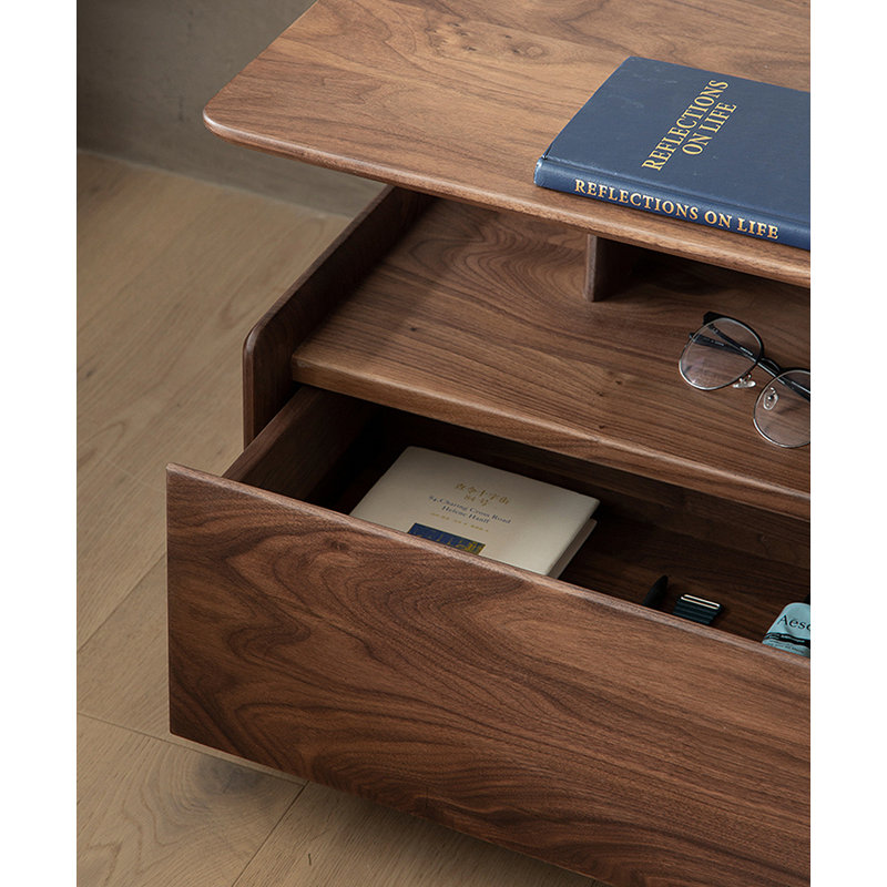 Modern Walnut Nightstand with Open Compartment and Drawer Storage