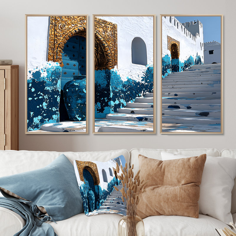 Maroc, Casablanca, Rabat, Kasbah, ensemble d'art mural, Toile naturelle avec cadre flottant, H 32 po x l 48 po x P 1 po