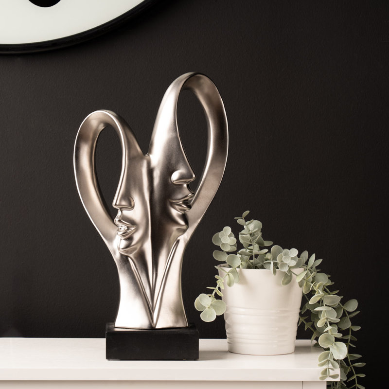 Adala Figurine Human 2 Face Statues Sculpture for Living Room, Modern Accents Home Tabletop Decor, Silver
