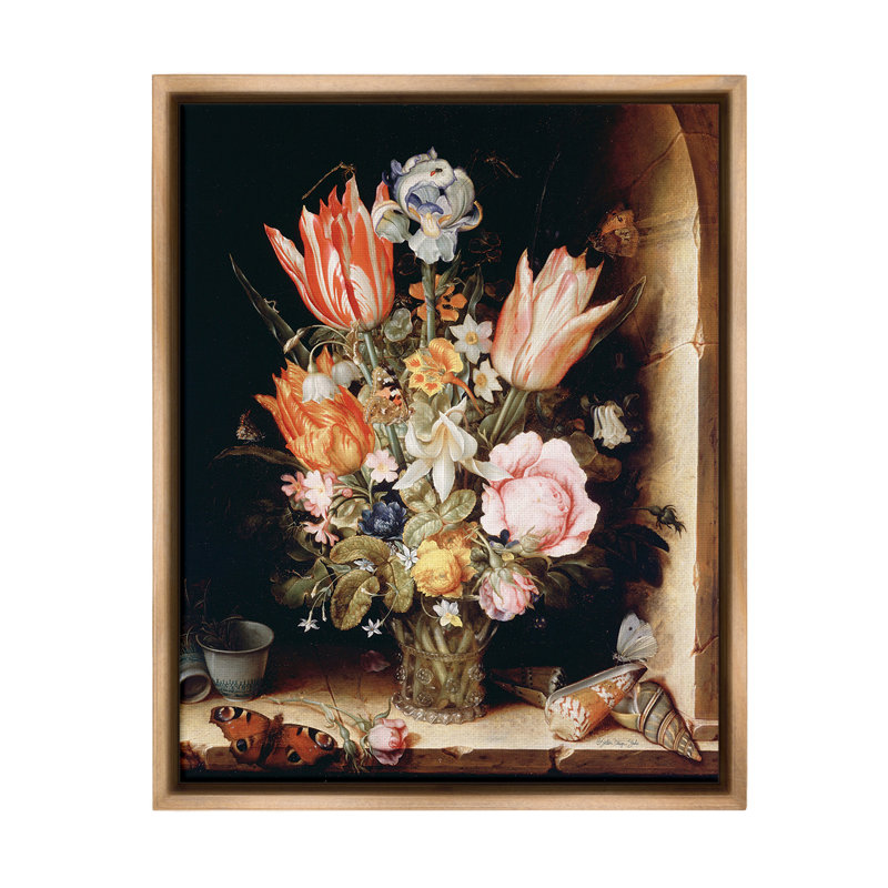 «Classic Bouquet Still Life» sur toile, H 21 po x l 17 po, Cadre flottant orme Montalcino