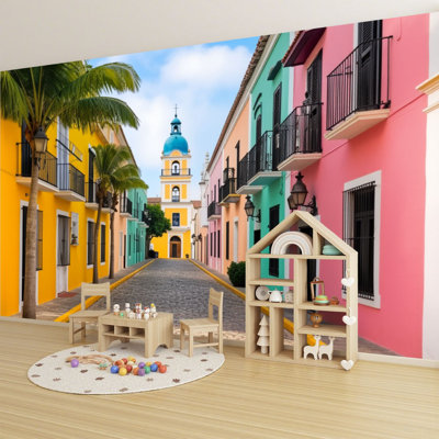 Peel and Stick Wallpaper Wall Mural colorful street old san juan puerto rico town scenery Wall Art Self Adhesive and Removable