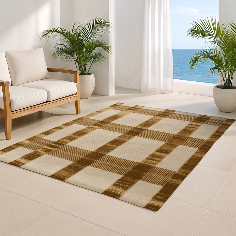 Tapis d'intérieur et d'extérieur à carreaux brun, Rectangle 4pi x 6 pi