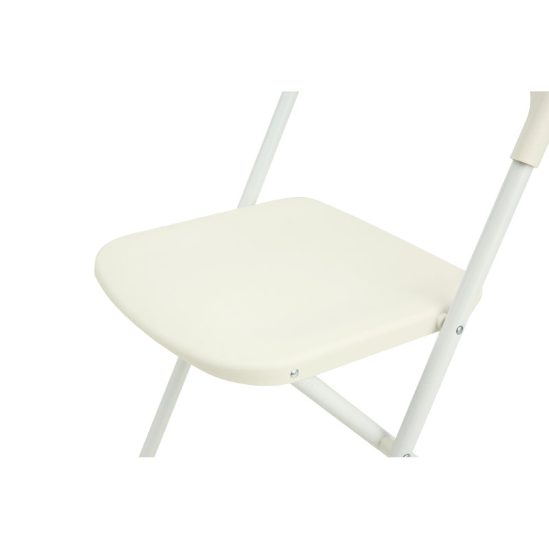 4 chaises pliantes blanches en acier inoxydable, capacité de 800 lb, empilables, imperméables, conçues avec deux charnières, contreventement triple, facile à utiliser sur la terrasse, toutes saisons, capacité de protection des pieds en caoutchouc
