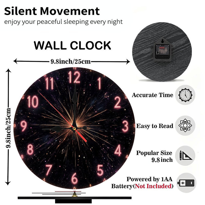 Horloge à effet néon avec éclats de lumière