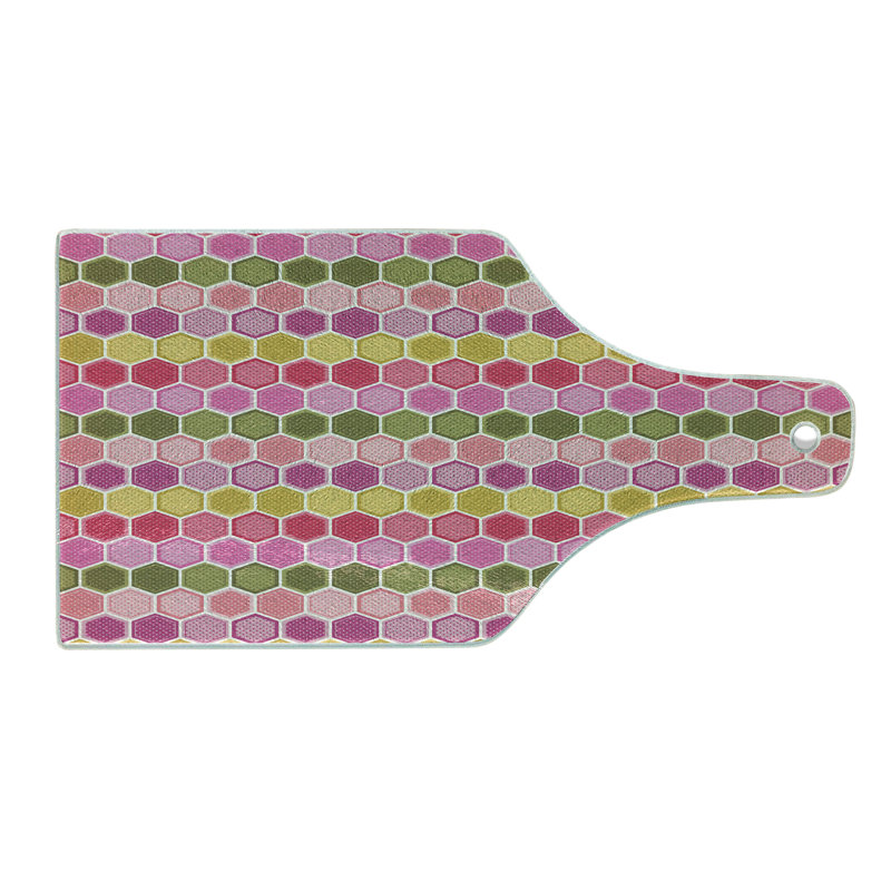 Ambesonne Geometric Tempered Glass Cutting Board Hexagons and Dots Multicolour