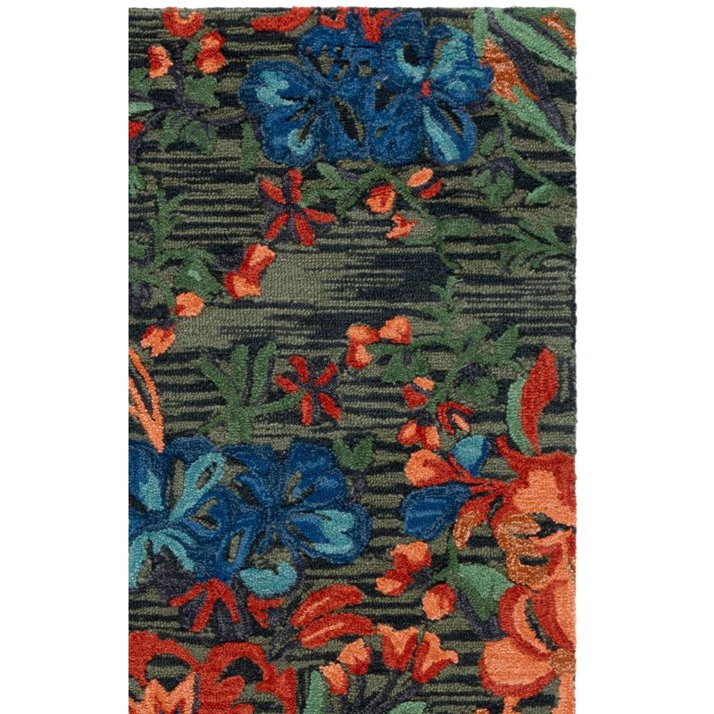 Tapis floral en coton touffeté à la main Jardin Bleu, Rectangle 6 pi x 9 pi