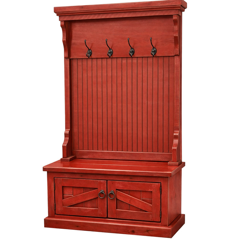 Kinley Hall Tree 37.5'' Wide with Bench and Shoe Storage, Burnt Red