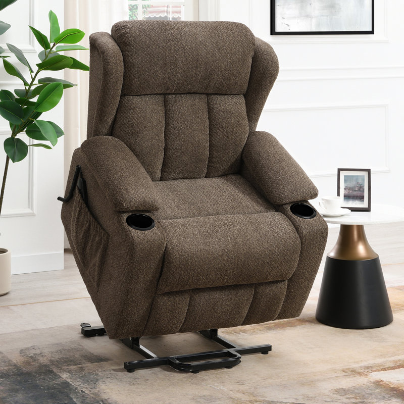 Fauteuil inclinable électrique en lin brun Lusio