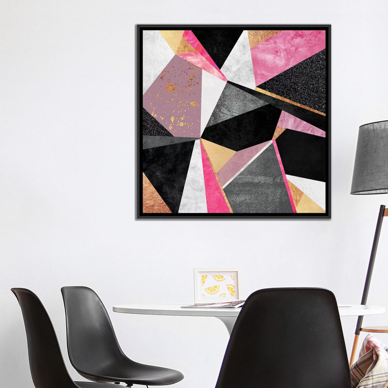 " Geometry Pink " by Elisabeth Fredriksson, 18" H x 18" W x 1.5" D, Black Framed Canvas, No Mat