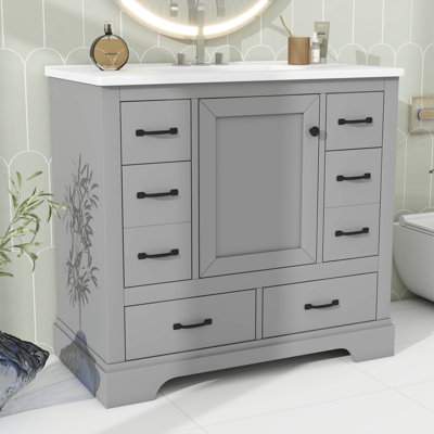 36 po. Salle de bain sans lavabo, base de meuble-lavabo seulement avec diviseur multifonctionnel à six tiroirs et tablette réglable