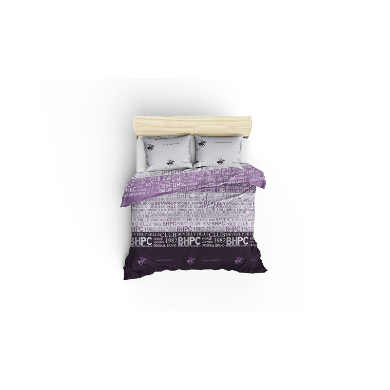 Ensemble de housse de couette 100% coton Gudino, Housse de couette double + 2 taies d'oreiller 31 p, Lilas / blanc