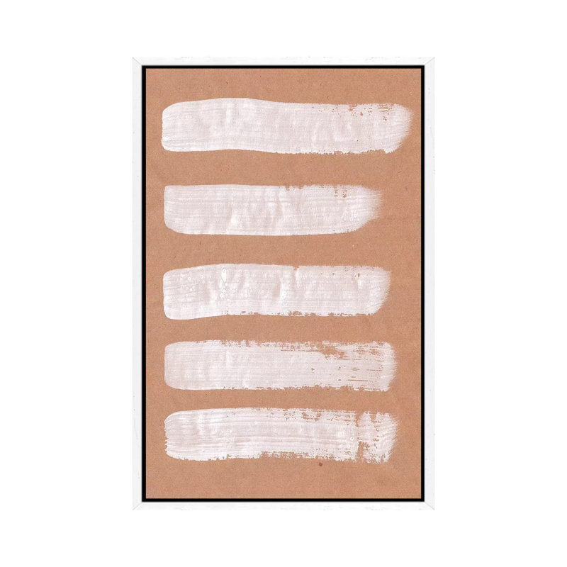 Beige And White Brush Strokes by Whales Way - Print on Canvas, 66.04cm H x 45.72cm W x 3.81cm D, White Framed