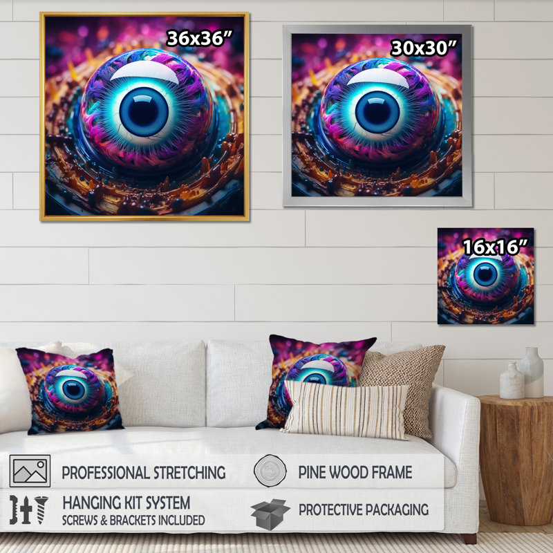 «Eye of Consciousness Retro Futuristic I», reproduction d'art sur toile, H 24 po x l 24 po x P 1 po, Cadre simple argenté
