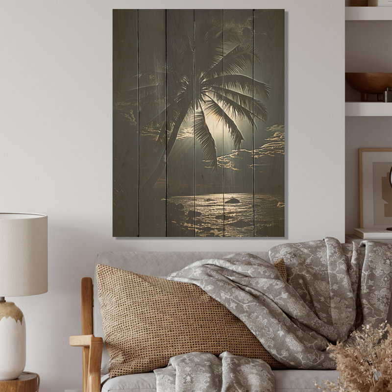 Palmier au clair de lune, ébène, palmiers et palmiers, art sur bois de pin naturel, H 20 po x l 10 po