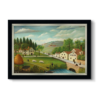 Paysage pastoral avec ruisseau, pêcheur et poussettes, v. 1875-1880-Henri Rousseau-Toile encadrée sur mesure