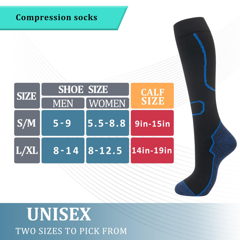 6 Pairs Compression Socks for Women & Men Knee High Cute Circulation Socks-S