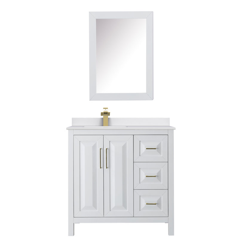 Daria 36'' W Single Vanity, Dark Blue, Carrara Cultured Marble, Matte Black