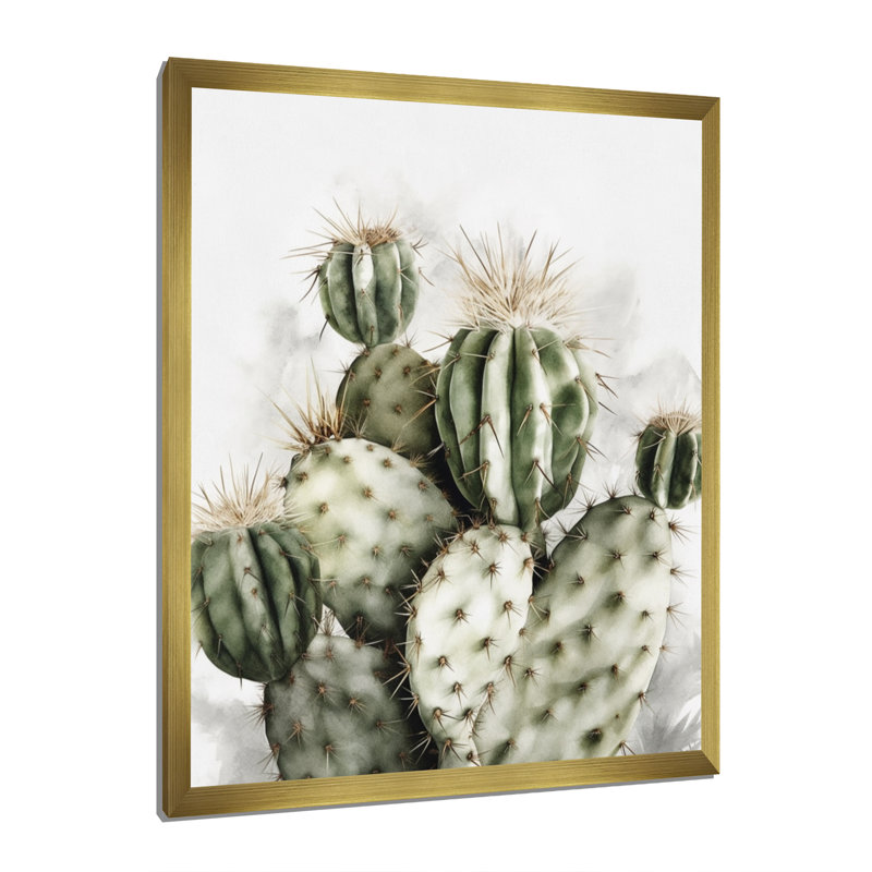 «Lincoln Desert Green Flower Cactus» sur toile, H 32 po x l 16 po, Cadre doré