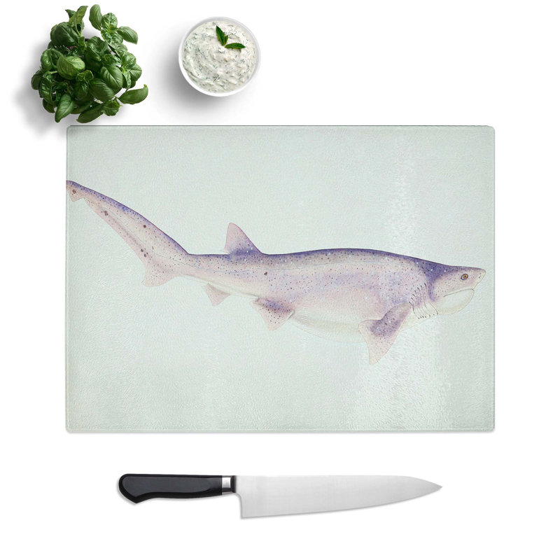 Glass Illustration of A Tiger Shark by F.E. Clarke Chopping Board, 28.5 cm W x 20 cm L