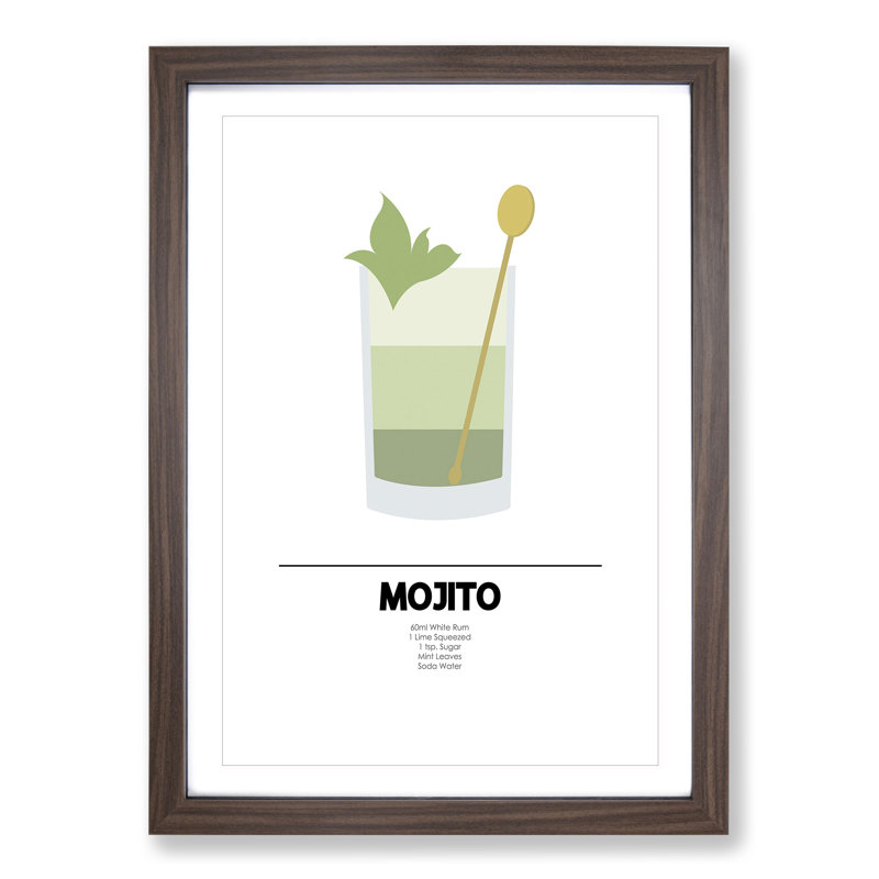 Mojito Cocktail - Picture Frame Graphic Art, 48cm H x 36cm W x 2cm D, Walnut Framed