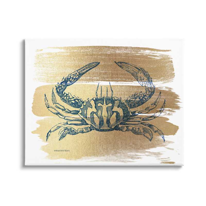 Crabe bleu cobalt doré, Plaque murale, H 20 po x l 20 po x P 1,5 po