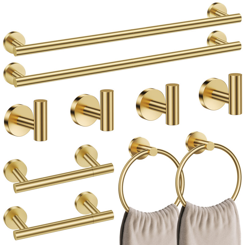 10-Piece Bathroom Hardware Set (Set Of 10), Brushed Gold